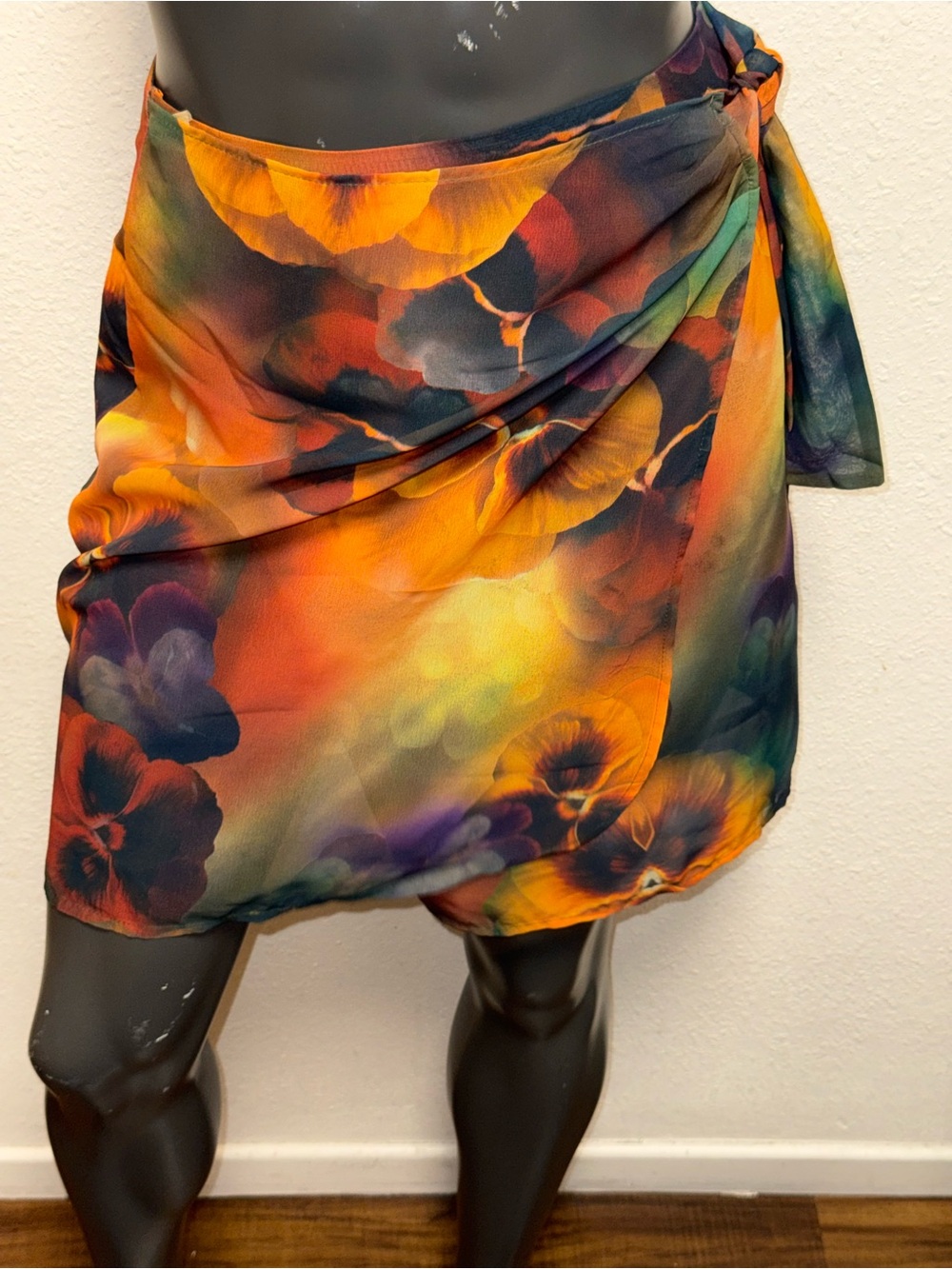 Floral Tie-Waist Mini Skirt — Orange Multi